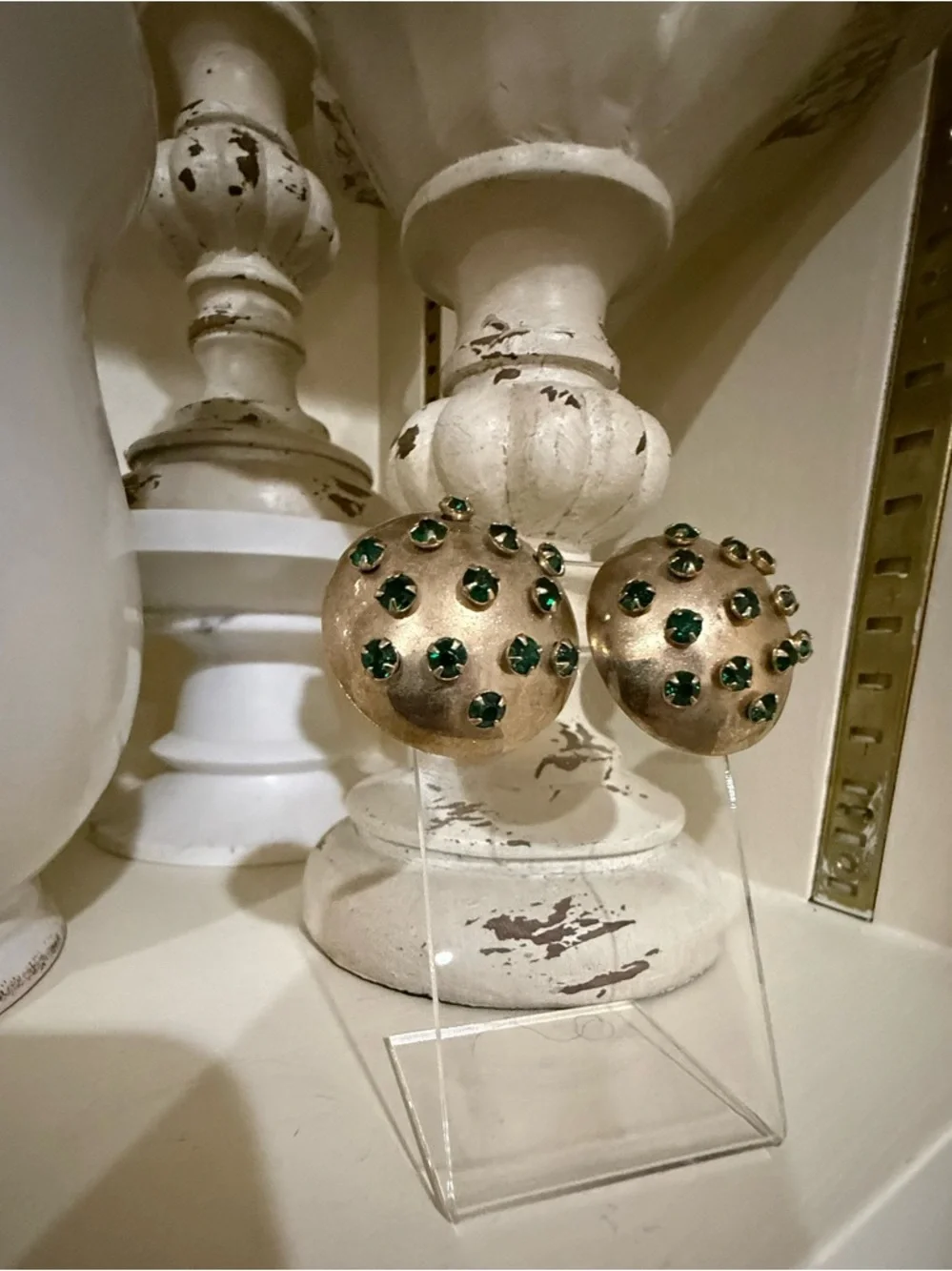 Vintage Gold and Emerald Clip on Dome Earrings